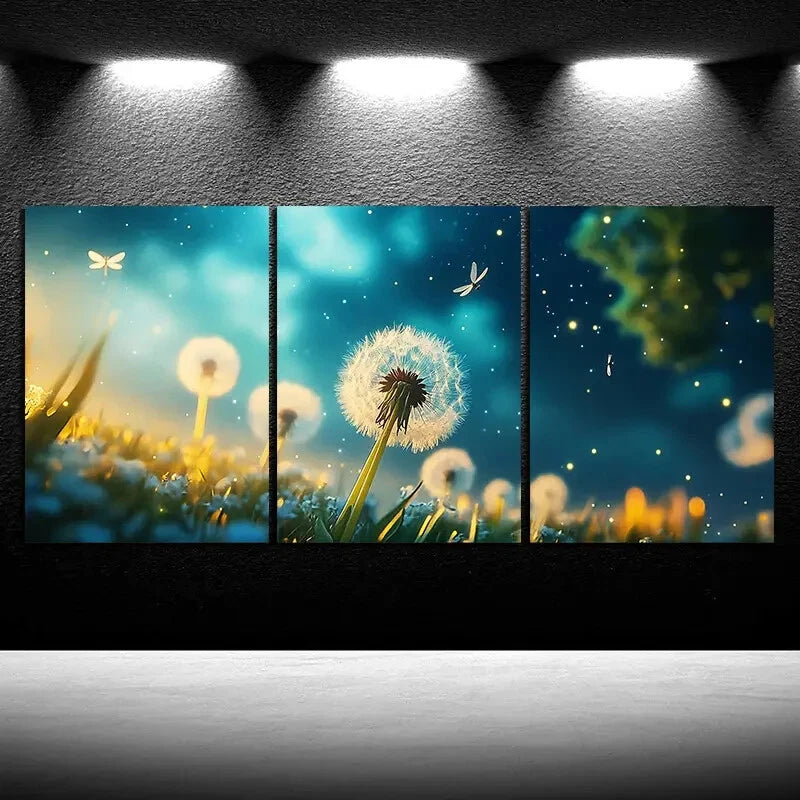 3pcs Beautiful Dandelion Green Trees Metal Print Ready to Hang Art