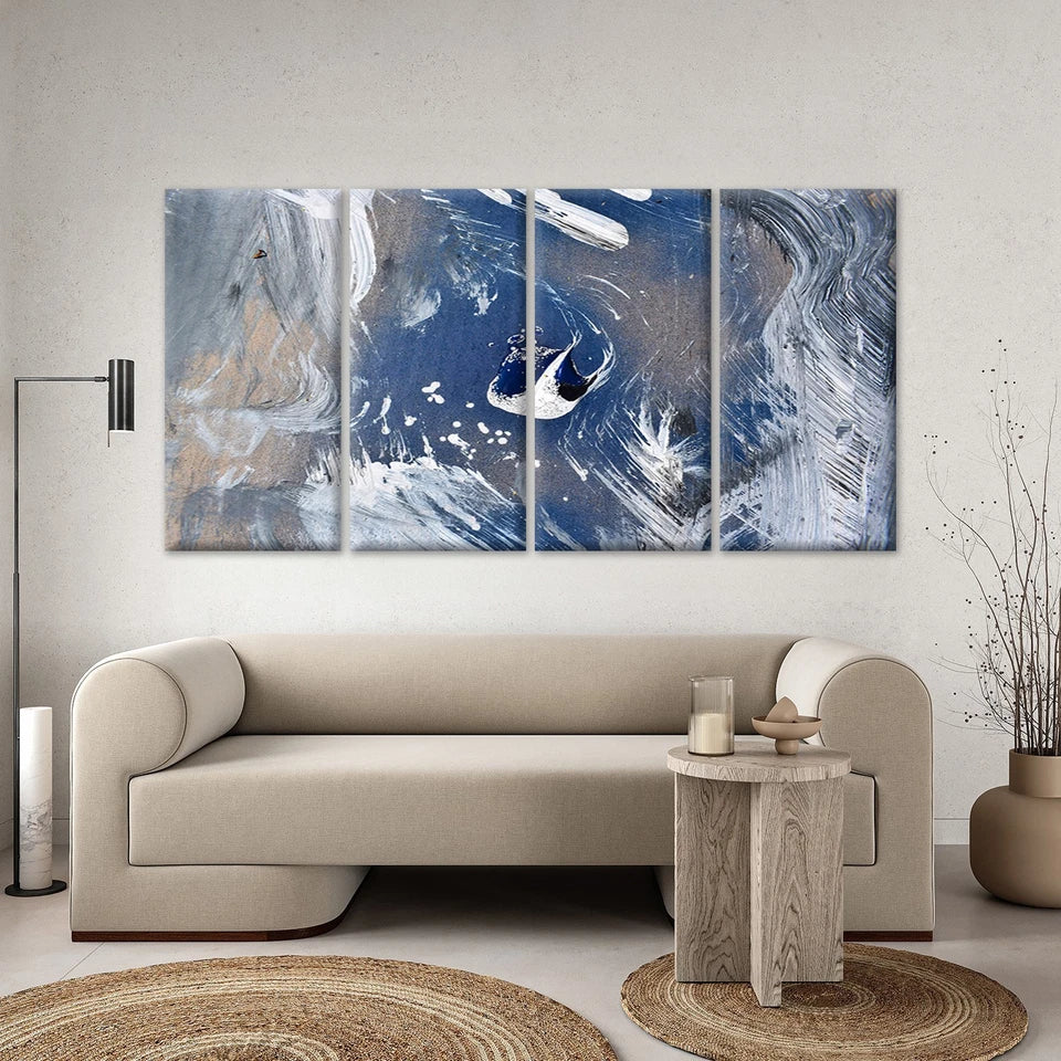 4pcs Abstract Blue and Silver Paint Wall Art Canvas Framed 45x80cm - High Quality Print 100% Australian Made Wall Canvas Ready to Hang