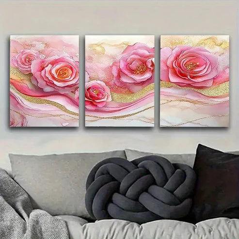 3pcs Elegant Pink Roses Wall Art Set Canvas Unframed - High Quality Print 100% Australian Made Wall Canvas