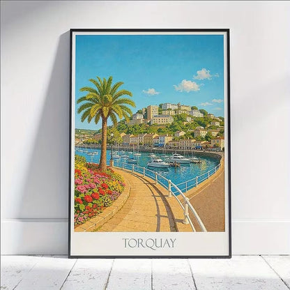 Torquay English Riviera Seaside Harbor View Travel Poster Print Wall Art