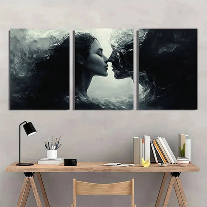 3pcs Abstract Black And White Warmth Of A Kiss Metal Print Ready to Hang Art