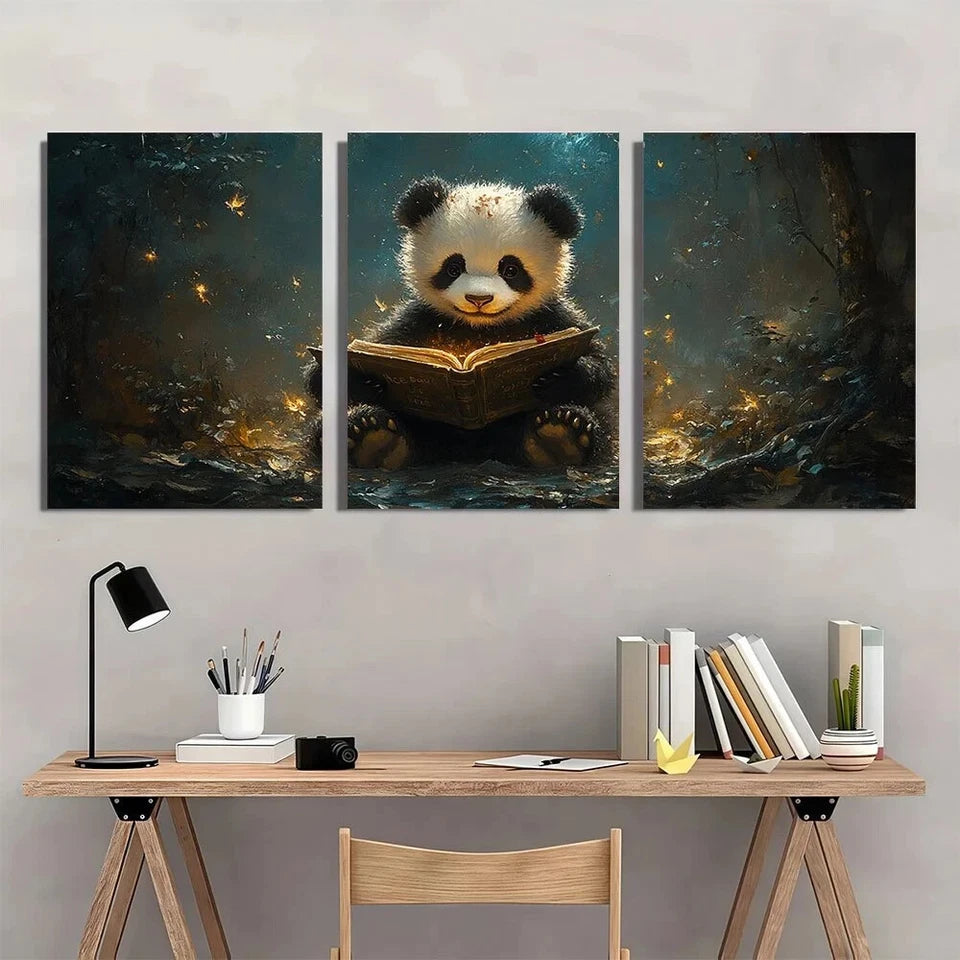 3pcs Whimsical Forest Scene Animal Glowing Metal Print Ready to Hang Art