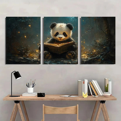3pcs Whimsical Forest Scene Animal Glowing Metal Print Ready to Hang Art