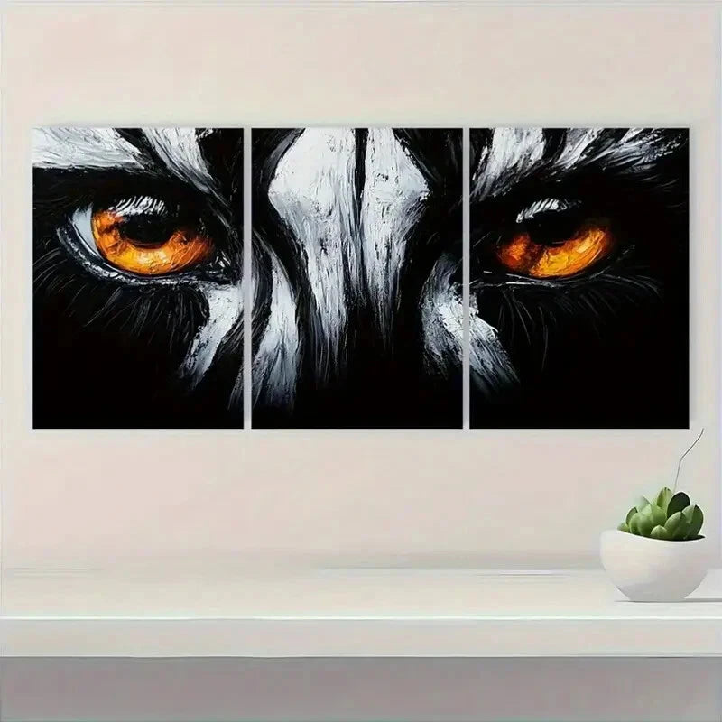 3pcs Striking Zebra Eyes Design Black & White Metal Print Ready to Hang Art