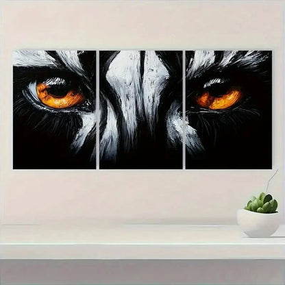 3pcs Striking Zebra Eyes Design Black & White Metal Print Ready to Hang Art