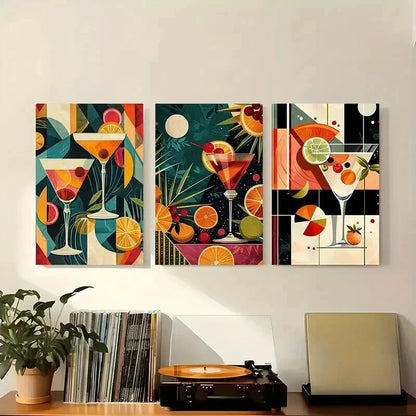 3pcs Vibrant Martini & Citrus Fruit Prints Wall Art Set Canvas Framed 40x60cm - High Quality Print 100% Australian Made Wall Canvas Ready to Hang