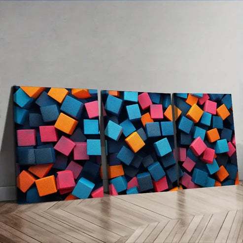 3pcs Colorful Cubes Wall Art Set Canvas Unframed - High Quality Print 100% Australian Made Wall Canvas