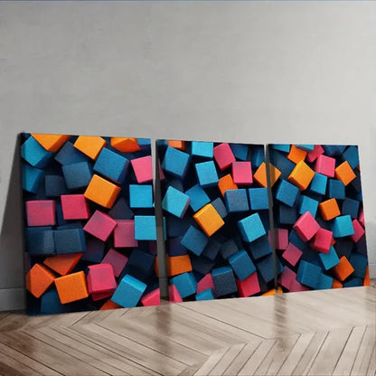 3pcs Colorful Cubes Wall Art Set Canvas Unframed - High Quality Print 100% Australian Made Wall Canvas