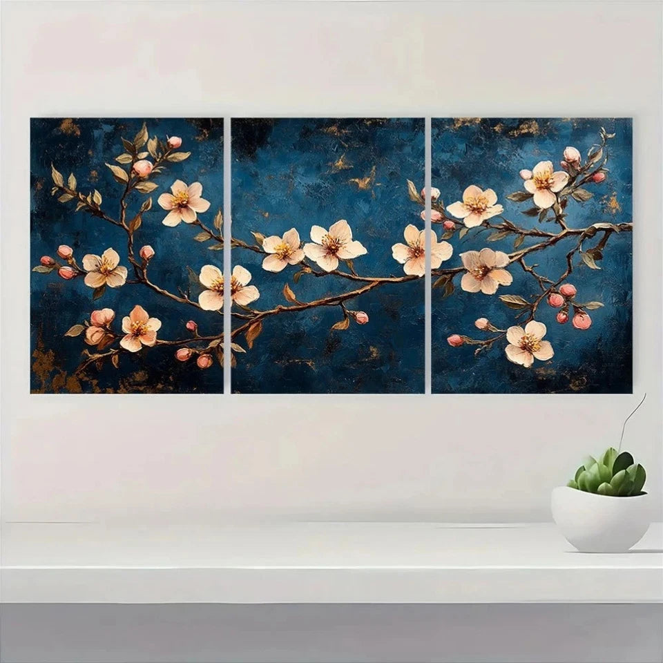 3pcs Gogh Inspired Floral Blossom Design Wall Art Set Canvas Framed 60x90cm - High Quality Print 100% Australian Made Wall Canvas Ready to Hang