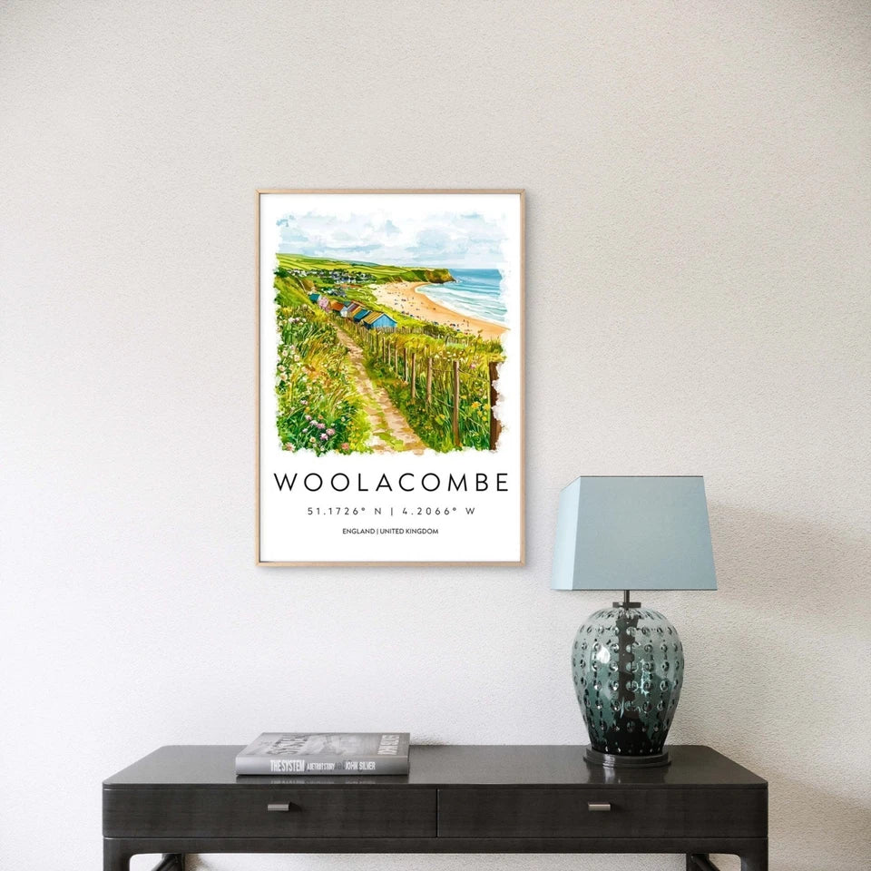 Summer Day At Woolacombe Beach Travel Poster Print Wall Art - Bella Home Decor