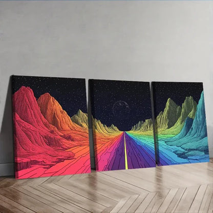 3pcs Rainbow-Colored Path in the Sky Wall Art Set Canvas Unframed – High Quality Print 100% Australian Made Wall Canvas