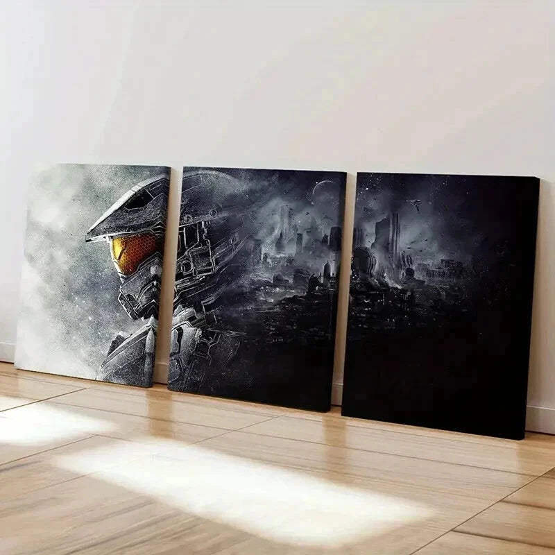 3pcs Popular Sci-Fi Game Halo Warriors  Wall Art Set Canvas Framed 40x60cm - High Quality Print 100% Australian Made Wall Canvas Ready to Hang