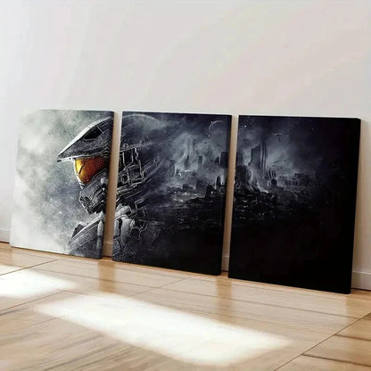 3pcs Popular Sci-Fi Game Halo Warriors  Wall Art Set Canvas Framed 40x60cm - High Quality Print 100% Australian Made Wall Canvas Ready to Hang
