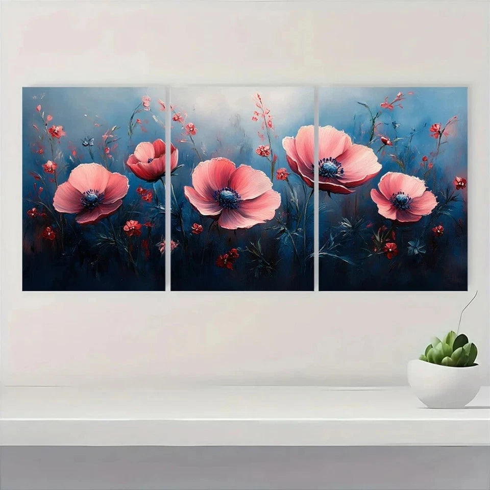 3pcs Pastel Flower Painting Modern Metal Print Ready to Hang Art