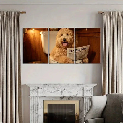 3pcs Rustic Dog Reading Newspaper Scene Metal Print Ready to Hang Art