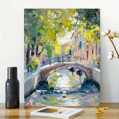 Venice Canal, A Small Bridge with Flowers Painting 40x60cm Metal Print Ready to Hang