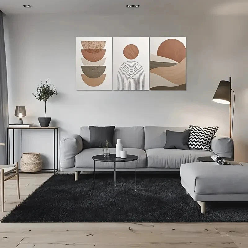 3pcs Neutral Colors Abstract Geometric Metal Print Ready to Hang Art