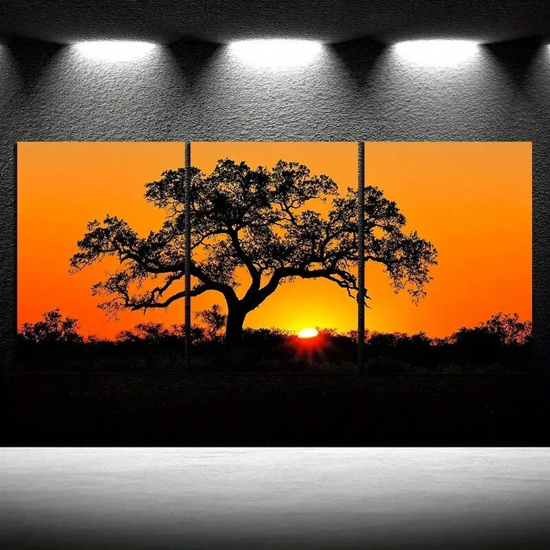 3pcs Thick Trees at Sunset Scenery Metal Print Ready to Hang Art