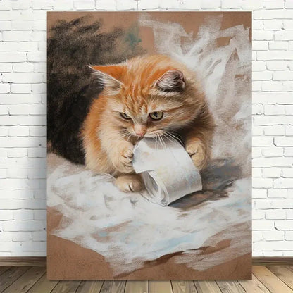 Beautiful Charming Orange Kitten Playing with Paper 40x60cm Metal Print Ready to Hang
