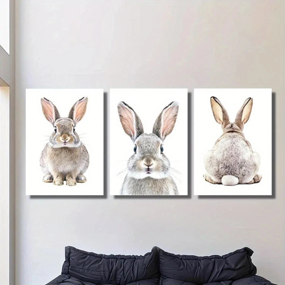 3pcs Easter Bunny Face Cute Rabbit Nordic Style Metal Print Ready to Hang Art