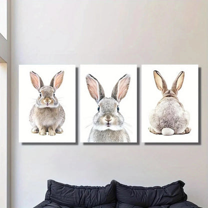 3pcs Easter Bunny Face Cute Rabbit Nordic Style Metal Print Ready to Hang Art