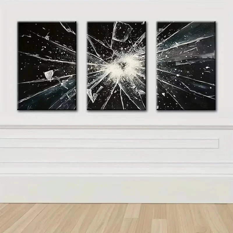 3pcs Broken Glass Design Metal Print Ready to Hang Art