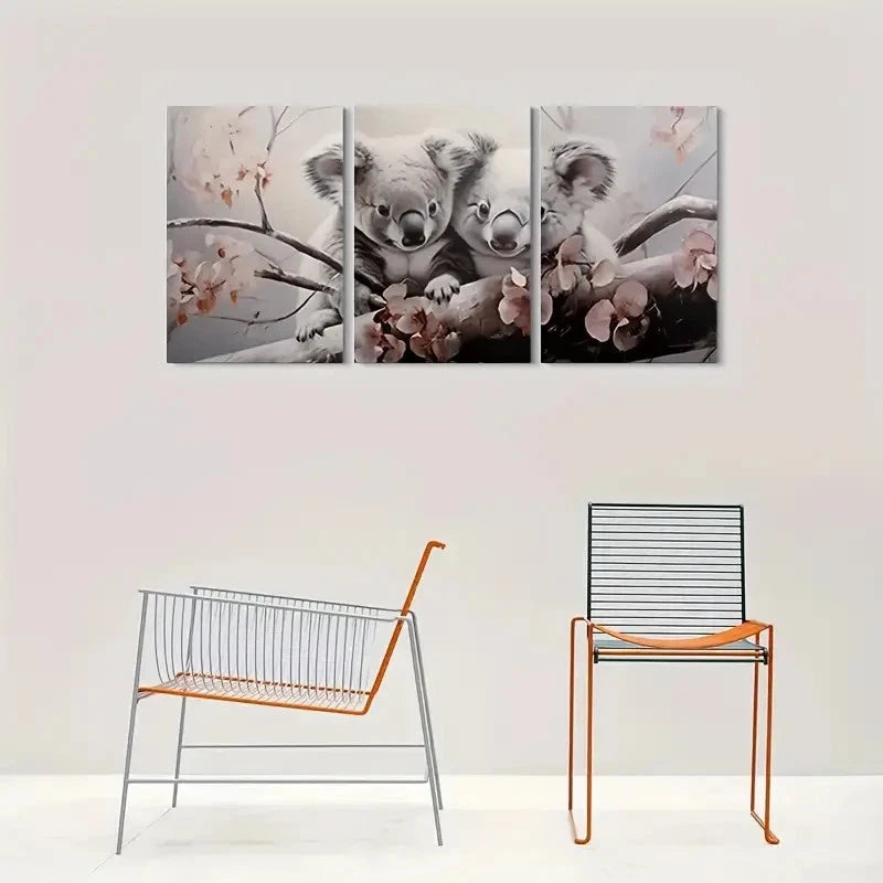 3pcs Adorable Koala Trio Cherry Blossoms Metal Print Ready to Hang Art