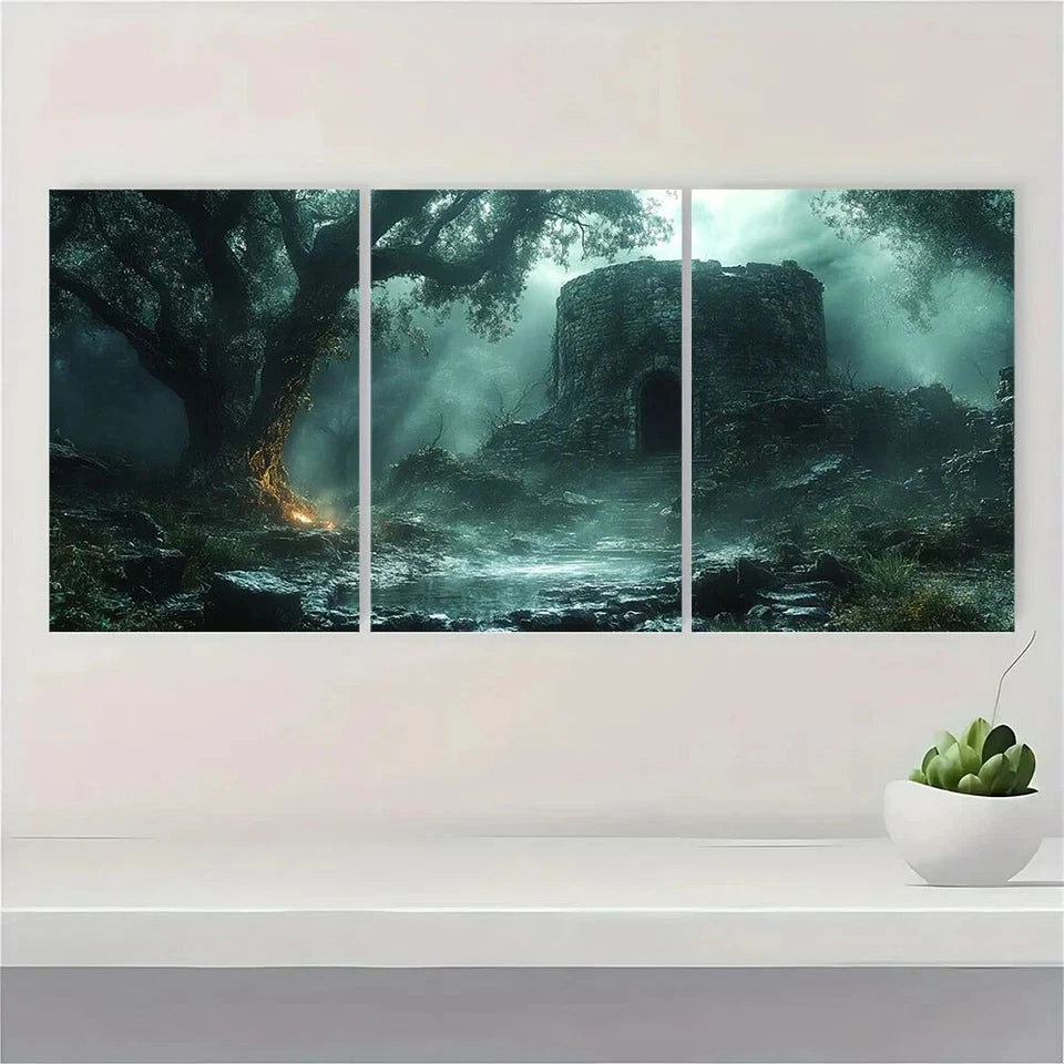 3pcs Halloween Dark Blue Themed Metal Print Ready to Hang Art