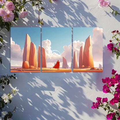 3pcs Red Knight & Monoliths Desert Landscape Metal Print Ready to Hang Art