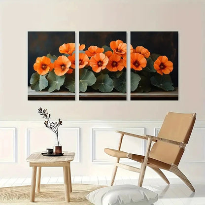 3pcs Nasturtium Flowers Dark Nature Perfect Wall Art Set Canvas Framed 40x60cm - High Quality Print 100% Australian Made Wall Canvas Ready to Hang
