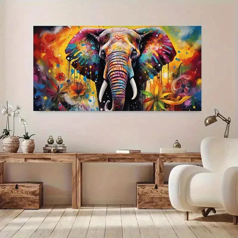 Vibrant Elephant wall canvas office home room framed 120x60cm - Bella Home Decor