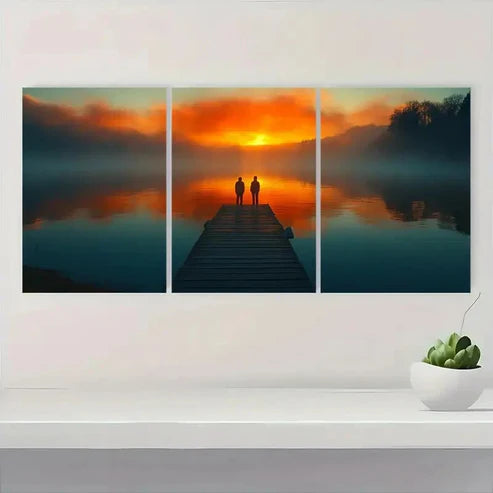 3pcs Dockside Serene Figures Over Water Q Wall Art Set Canvas Unframed - High Quality Print 100% Australian Made Wall Canvas