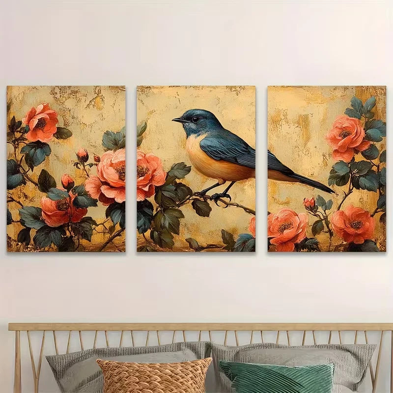 3pcs Style Bird and Botanical Art Metal Print Ready to Hang Art