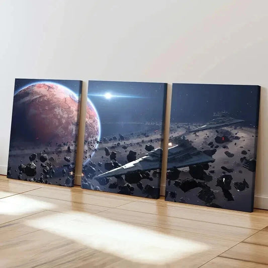 3pcs Sci-Fi Movie Spaceships Space & Meteorite Wall Art Set Canvas Framed 40x60cm - High Quality Print 100% Australian Made Wall Canvas Ready to Hang