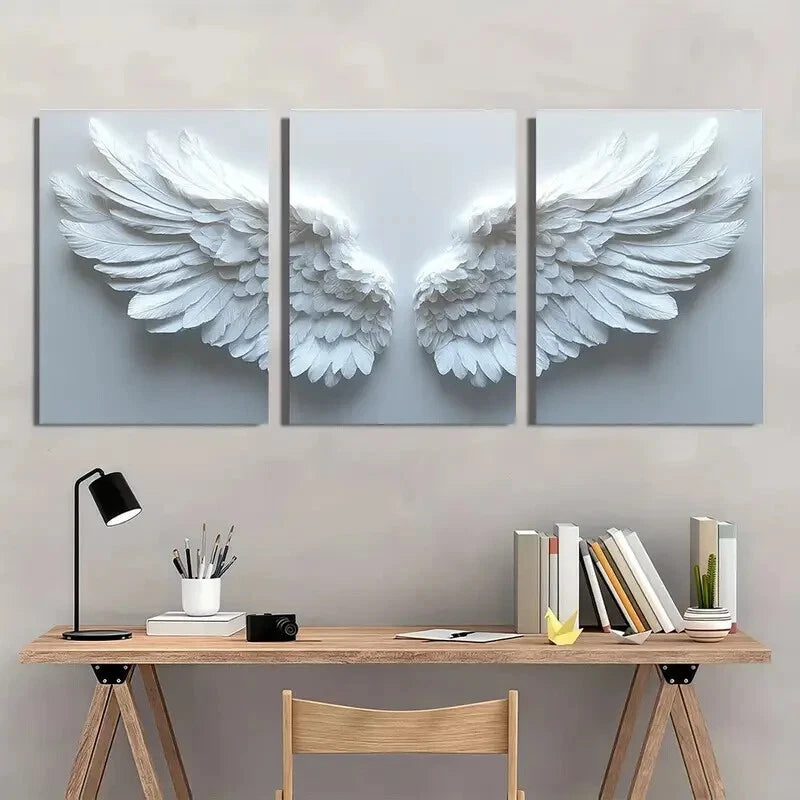 3pcs White Angel Wings Painting Metal Print Ready to Hang Art