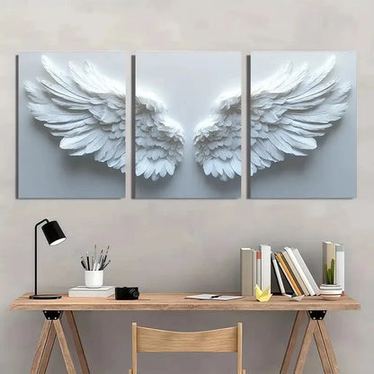3pcs White Angel Wings Painting Metal Print Ready to Hang Art