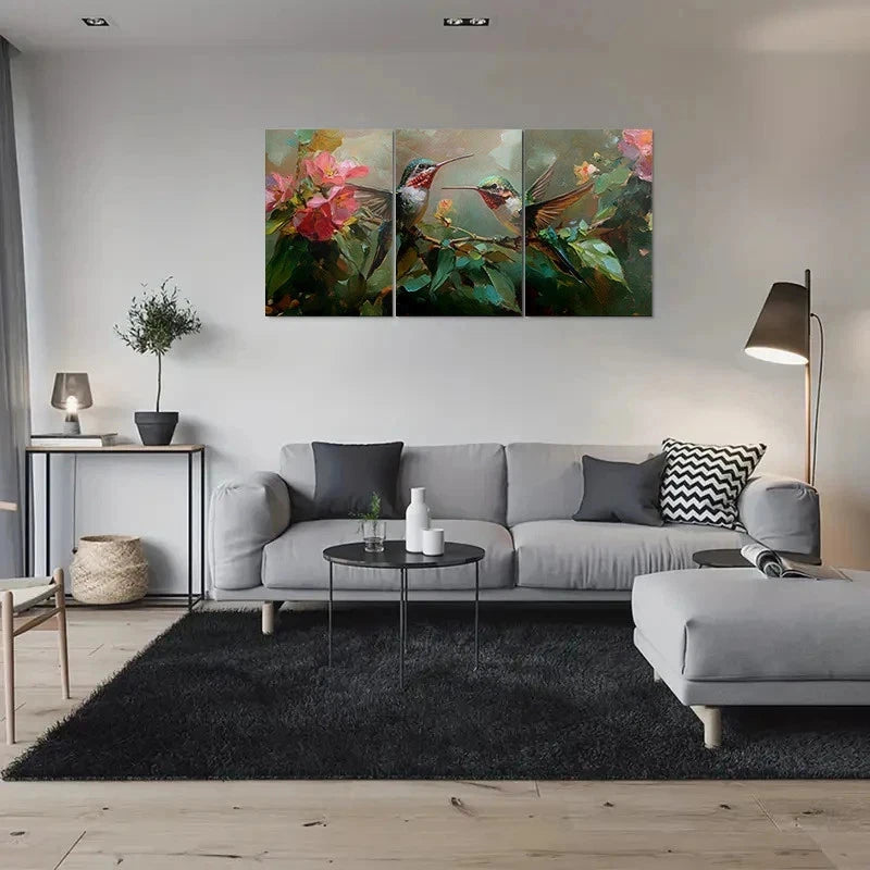 3pcs Colorful Hummingbird Floral Nature Metal Print Ready to Hang Art