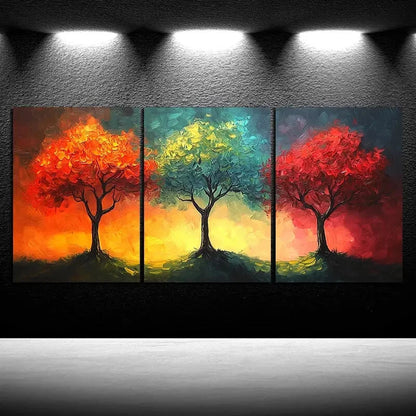 3pcs Abstract Colorful Trees Red Green Metal Print Ready to Hang Art