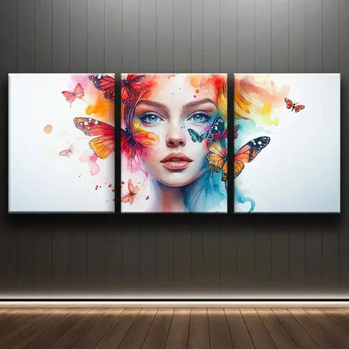 3pcs Butterfly Maiden Beauty Colorful Perfect Wall Art Set Canvas Unframed - High Quality Print 100% Australian Made Wall Canvas