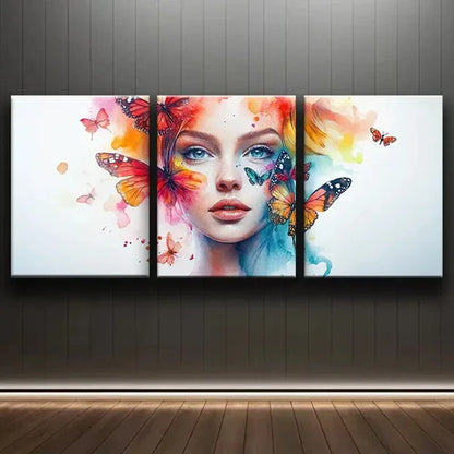 3pcs Butterfly Maiden Beauty Colorful Perfect Wall Art Set Canvas Unframed - High Quality Print 100% Australian Made Wall Canvas