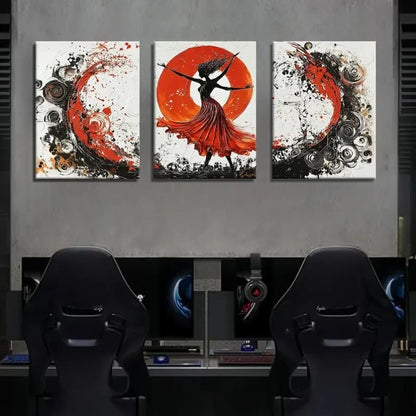 3pcs Flamenco Dancer Red Dress Abstract Perfect Wall Art Set Canvas Framed 40x60cm - High Quality Print 100% Australian Made Wall Canvas Ready to Hang