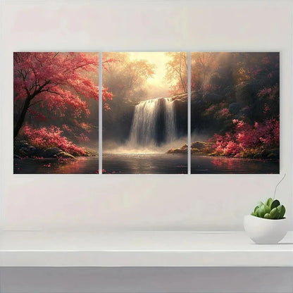 3pcs Beautiful Waterfall Oil Painting Metal Print Ready to Hang Art