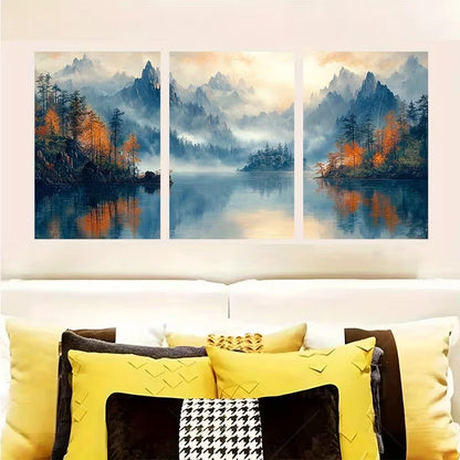 3pcs Sophisticated Chinese Landscape Metal Print Ready to Hang Art