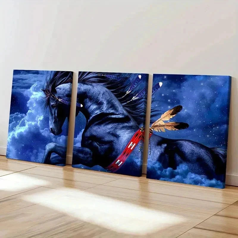 3pcs Red Indians Horse Modern Decoration Wall Art Set Canvas Framed 40x60cm - High Quality Print 100% Australian Made Wall Canvas Ready to Hang