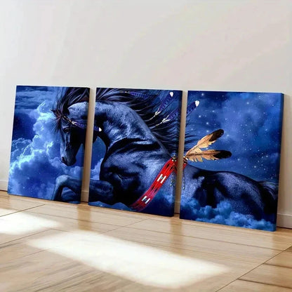 3pcs Red Indians Horse Modern Decoration Wall Art Set Canvas Framed 40x60cm - High Quality Print 100% Australian Made Wall Canvas Ready to Hang