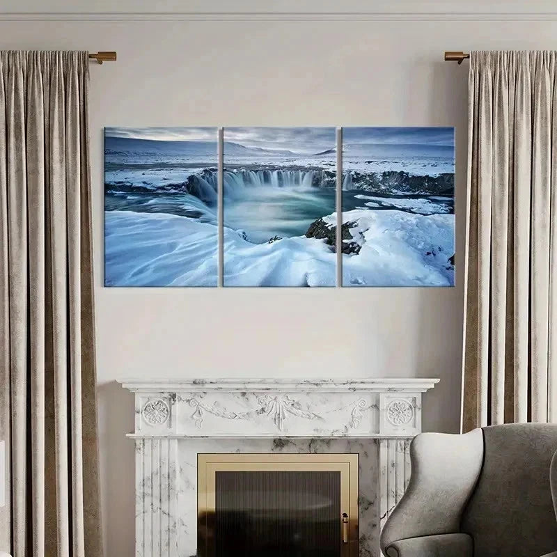3pcs Snow Water Gathers Into A Waterfall Wall Art Set Canvas Framed 40x60cm - High Quality Print 100% Australian Made Wall Canvas Ready to Hang