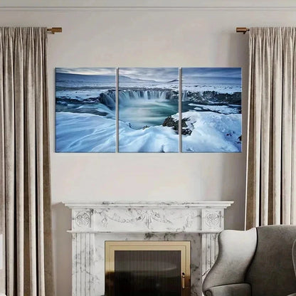 3pcs Snow Water Gathers Into A Waterfall Wall Art Set Canvas Framed 40x60cm - High Quality Print 100% Australian Made Wall Canvas Ready to Hang