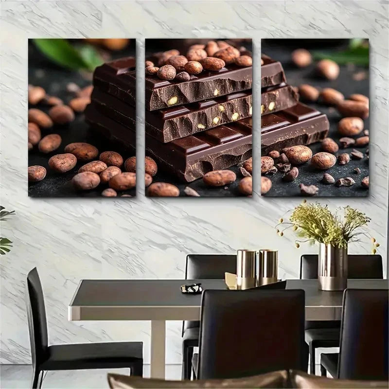 3pcs Cocoa Beans Chocolate Décor Perfect Wall Art Set Canvas Framed 60x90cm - High Quality Print 100% Australian Made Wall Canvas Ready to Hang