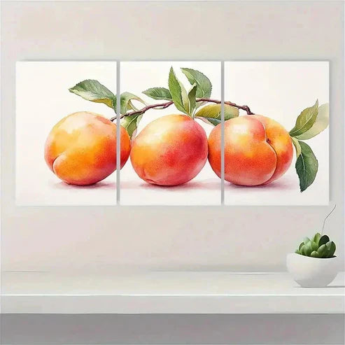 3pcs Peach Painting Fruits Art Wall Art Set Canvas Unframed – High Quality Print, 100% Australian Made Wall Canvas