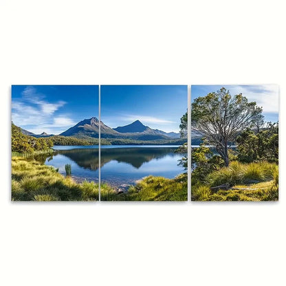 3pcs Tasmania Mountain Lake Australia Wall Art Set Canvas Framed 60x90cm - High Quality Print 100% Australian Made Wall Canvas Ready to Hang